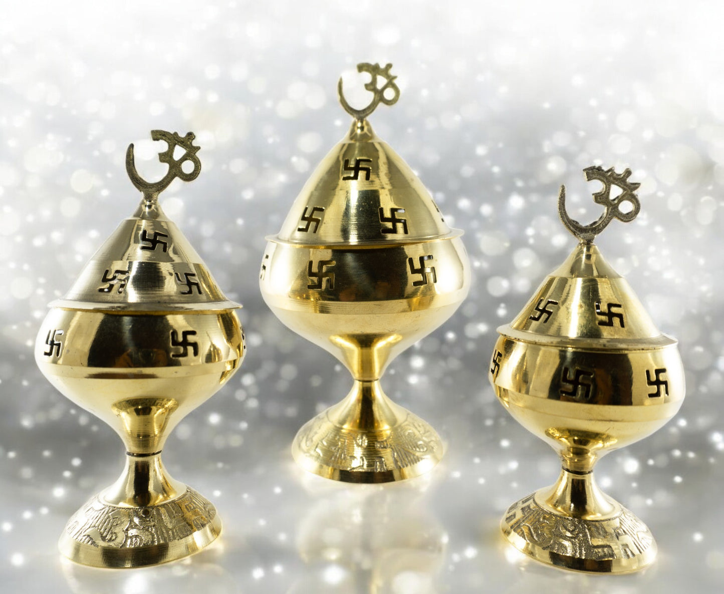 Pure Brass Om Incense Burner / Diya Holder with Lid Brass Table Diya
