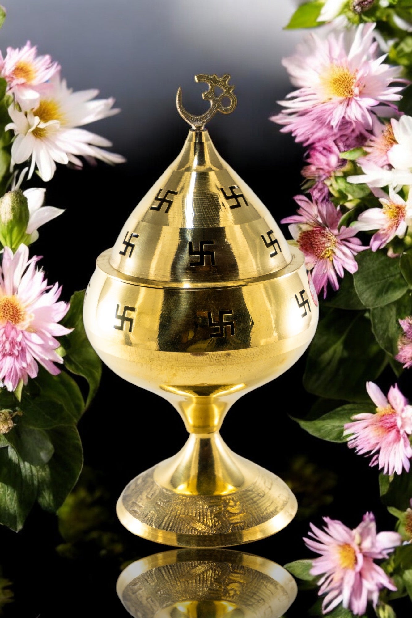 Pure Brass Om Incense Burner / Diya Holder with Lid Brass Table Diya