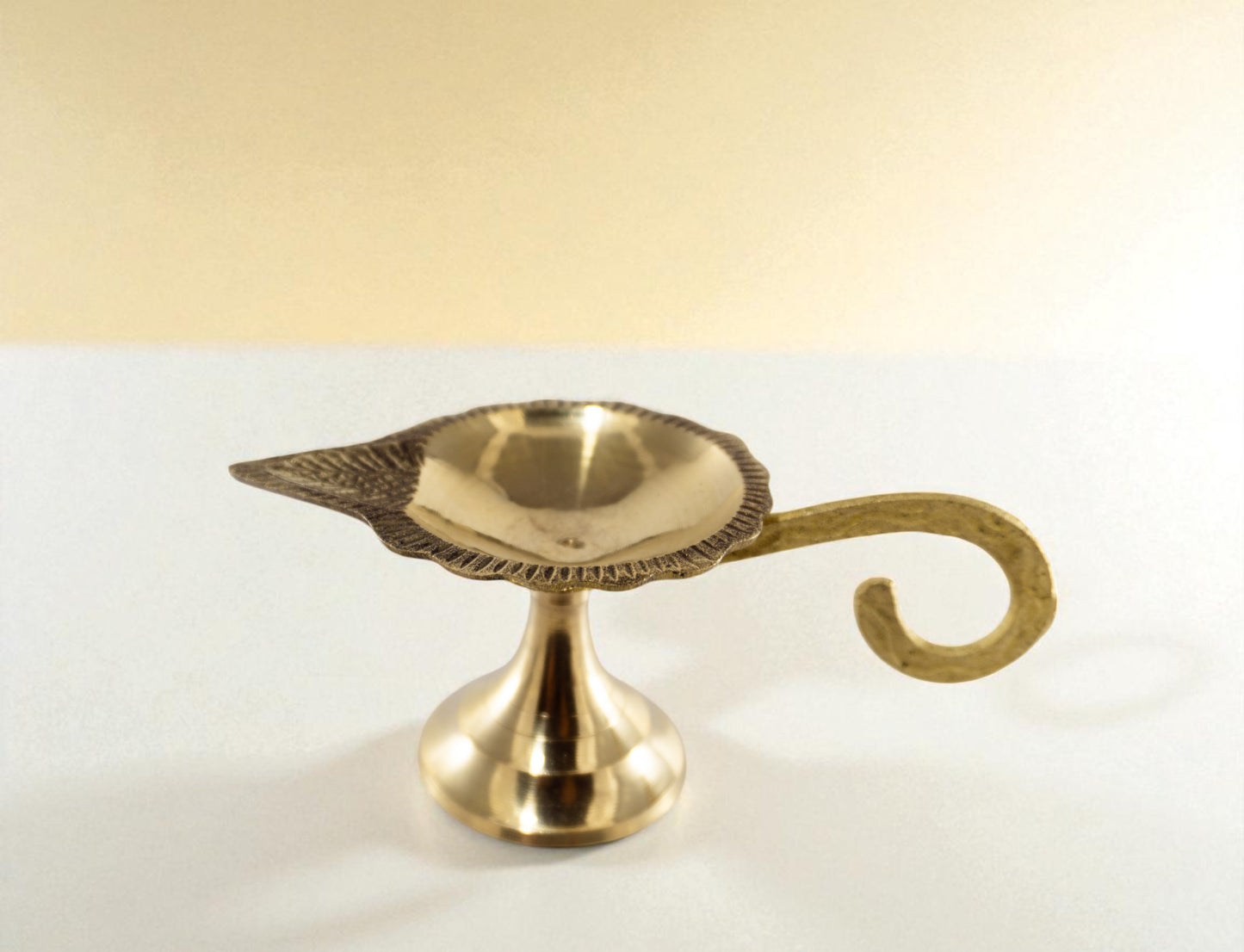 Premium Brass Diya with Pointed Spout & Curved Handle – Antique Pooja Oil Lamp for Home & Festivals