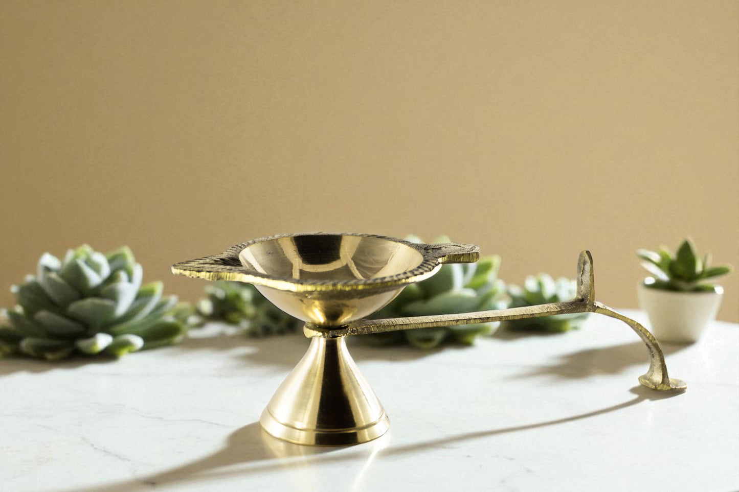 Premium Handcrafted Brass Diya with Long Handle – Traditional Antique Oil Lamp for Pooja & Home Décor