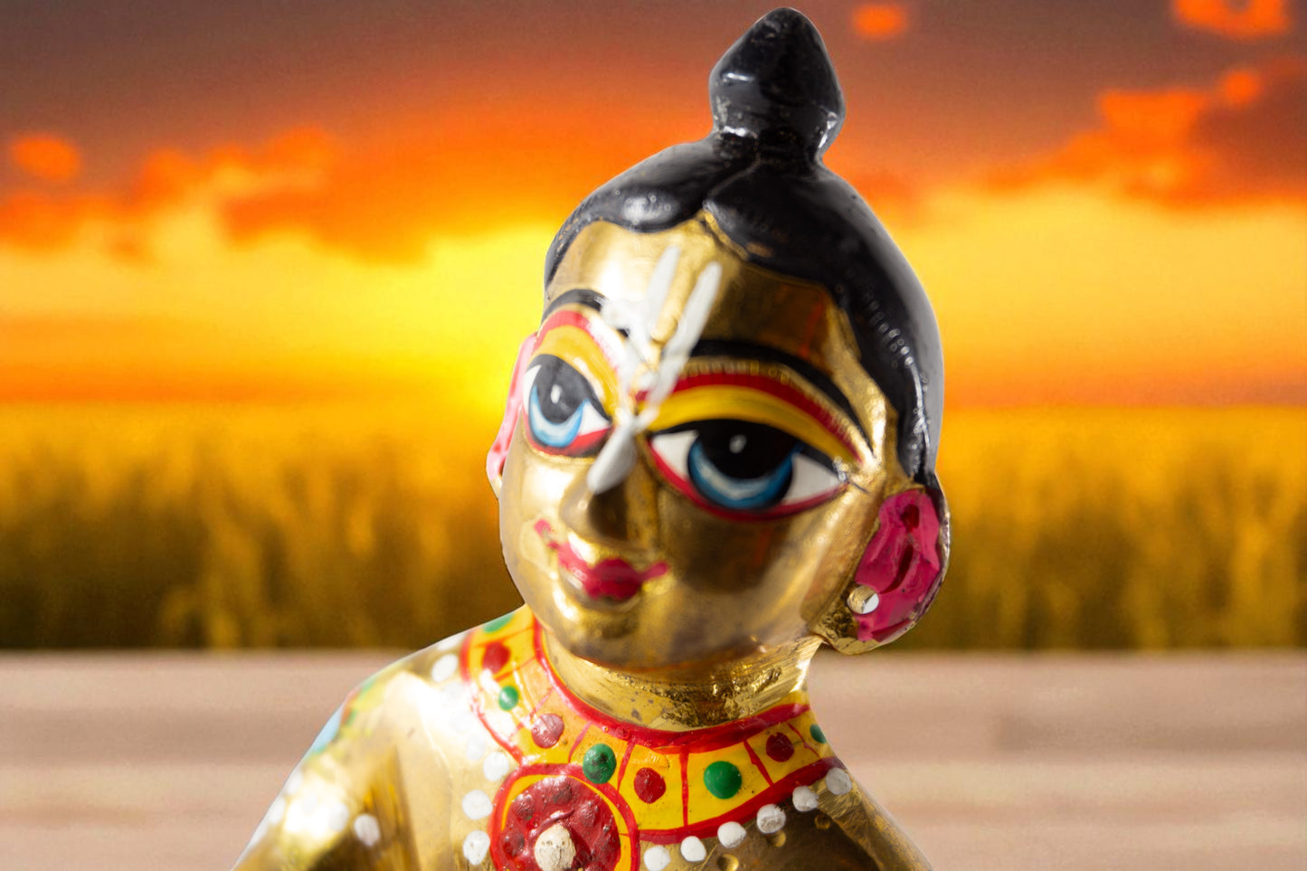 Pure Brass Laddu Gopal Idol / Baal Gopal Murti Decorative Showpiece (Coloured)