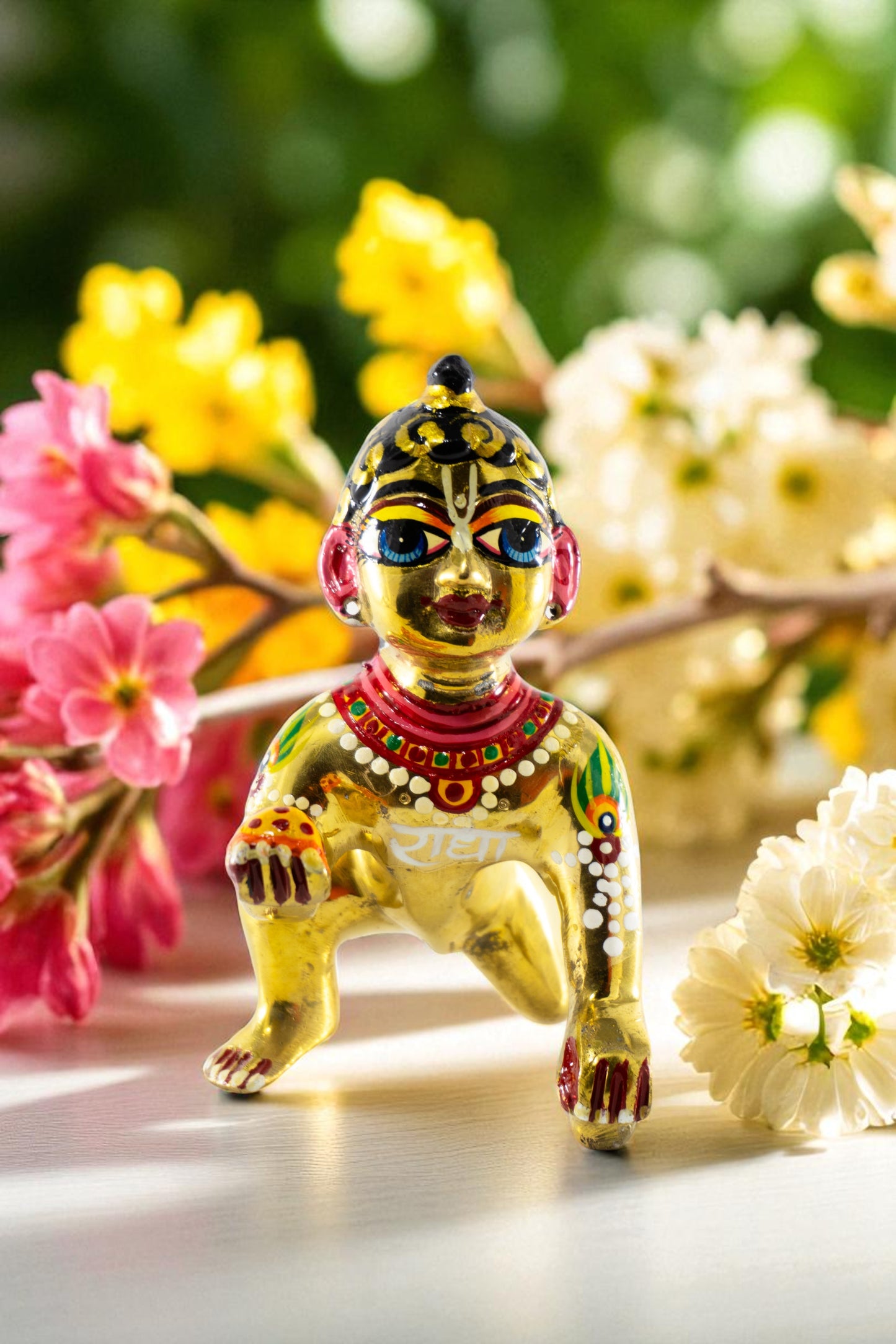 Pure Brass Laddu Gopal Idol / Baal Gopal Murti Decorative Showpiece (Coloured)