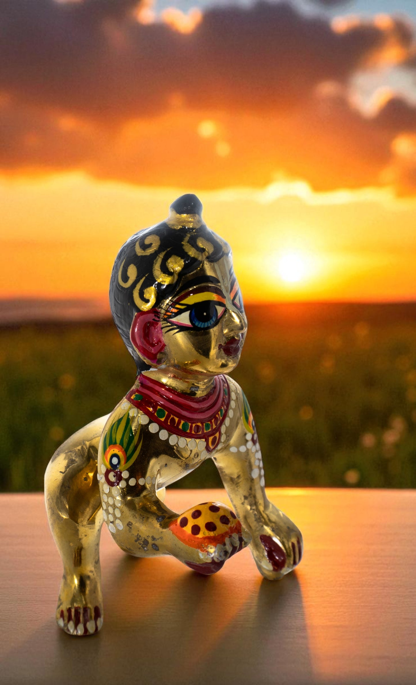 Pure Brass Laddu Gopal Idol / Baal Gopal Murti Decorative Showpiece (Coloured)