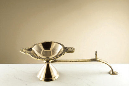 Premium Handcrafted Brass Diya with Long Handle – Traditional Antique Oil Lamp for Pooja & Home Décor